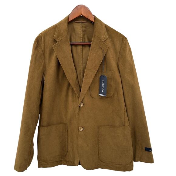 Nautica Corduroy Blazer Men M Brown Sport Coat Classic Fit Stretch Button Jacket - Picture 1 of 9